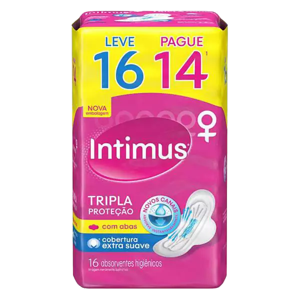 1 Absorvente Externo Intimus Tripla Proteção Suave c Abas Leve 16 Pague 14 Absorvente Externo Intimus Tripla Proteção Suave com Abas - Leve 16 Pague 14 - Imagem 1