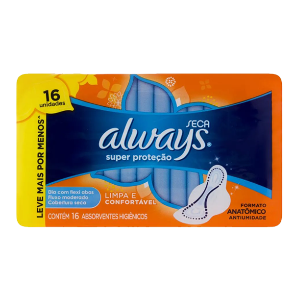 Absorvente Externo Always Super Proteção Seca c Abas- 16un Absorvente Externo Always Super Proteção Seca com Abas C/16 Unidades - Imagem 1
