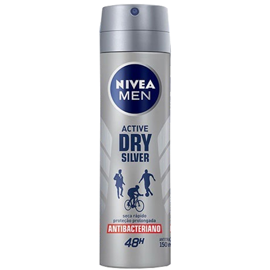 Nivea Active Dry Silver Masculino 150ml Desodorante Aerosol Nivea Active Dry Silver Masculino 150ml/89g - Imagem 1
