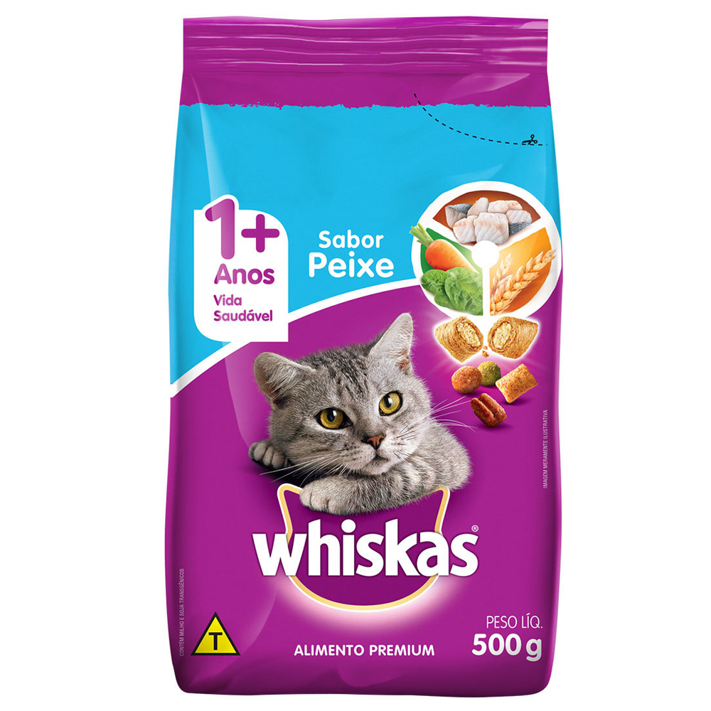 Whiskas Peixe Ração Gatos Adulto Whiskas Peixe 500g - Imagem 1