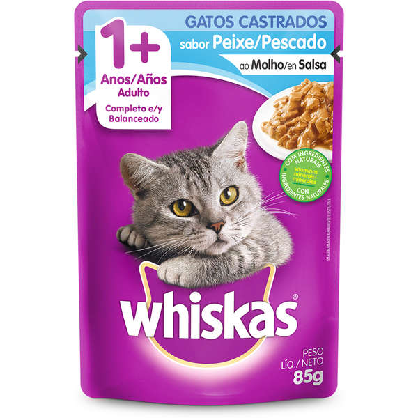 Whiskas Sache Peixe ao Molho Alimento Para Gatos Castrados Whiskas Peixe ao Molho 85g - Imagem 1