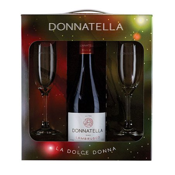Kit Vinho La Dolce Donna Kit Vinho Frisante Gaseificado Branco Suave Fino Donatella 660ml + 2 Taças - Imagem 1