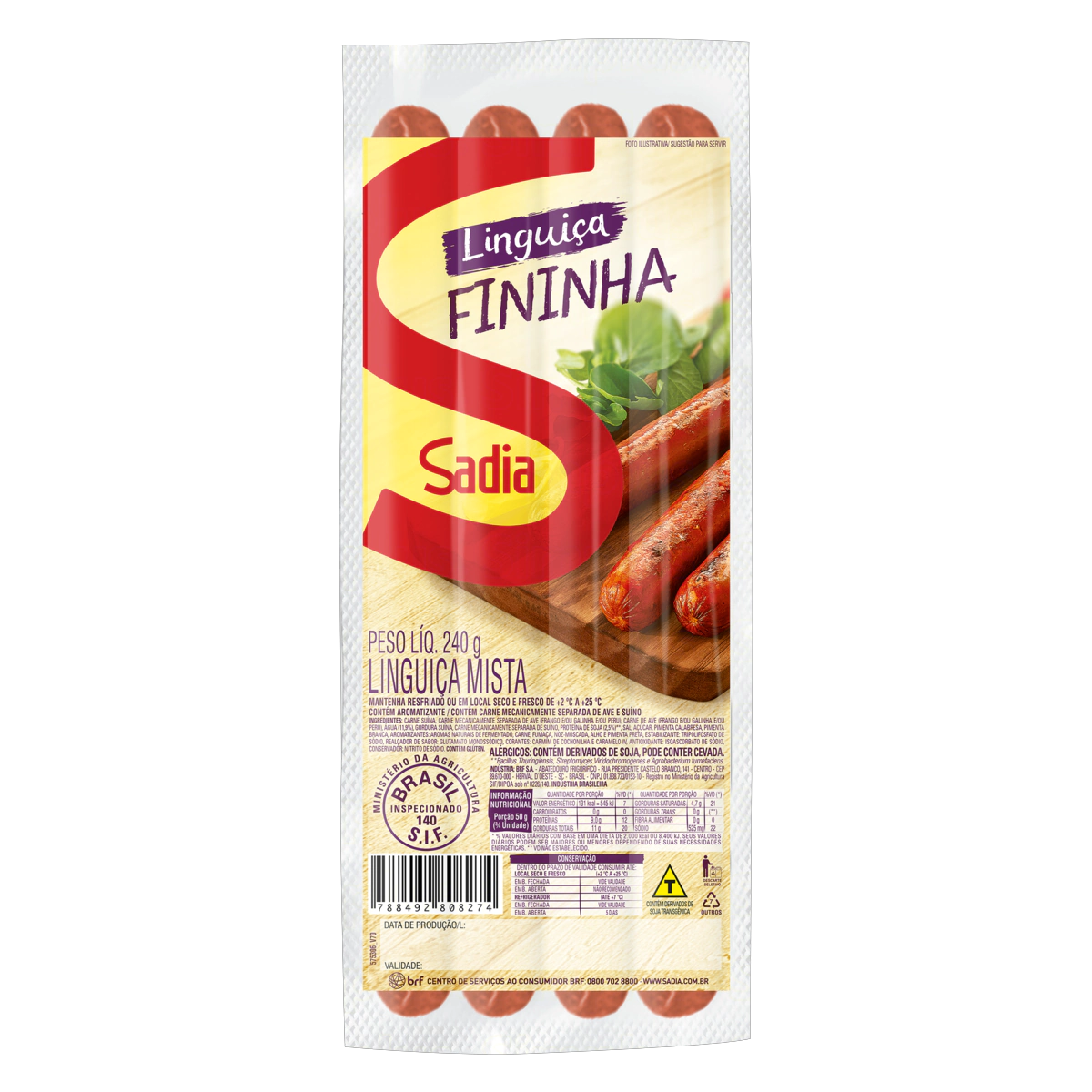Linguiça Fininha Sadia Linguiça Fininha Defumada Sadia 240g - Imagem 1