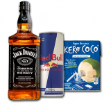 Kit Whisky Jack Daniel's 1l + Energético Red Bull 250ml + Água de Coco Kero Coco 200ml
