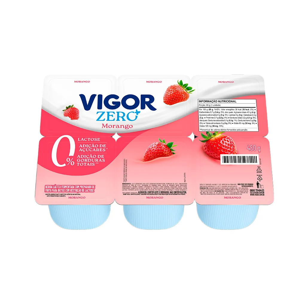 ZEROMORANGO480G1 Bebida Láctea Vigor Zero Morango 480g - Imagem 1